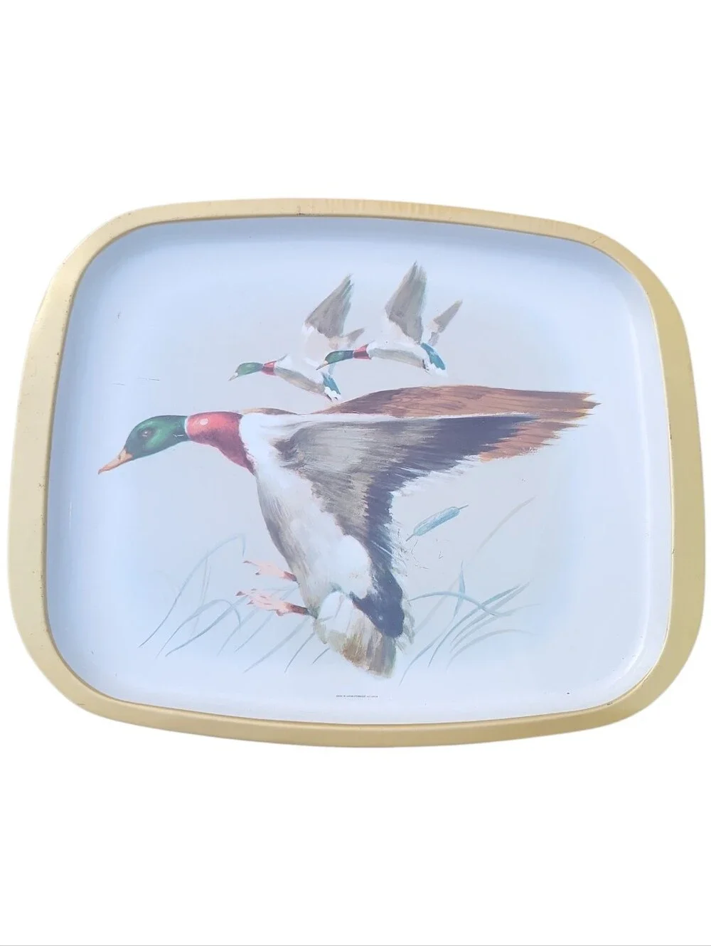 Vintage Mallard Duck Woodland  Metal Serving Decorative Tray Made In Japan